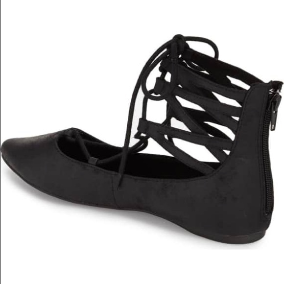 Black Chic Gladiator Ghillie Lace Up Closed Flats - Picture 3 of 4